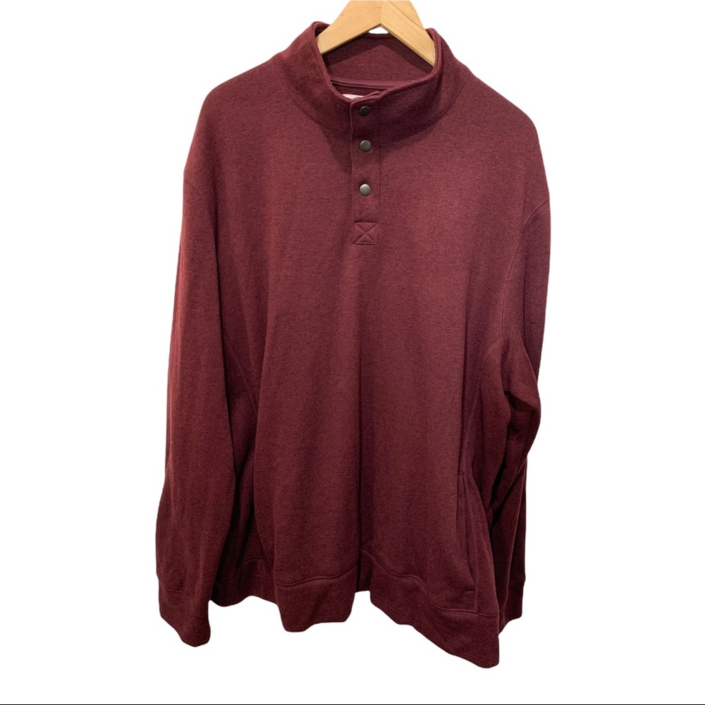 SONOMA MEN'S MAROON BURGUNDY MOCK THREE SNAP NECKLINE LS SOFT SWEATER